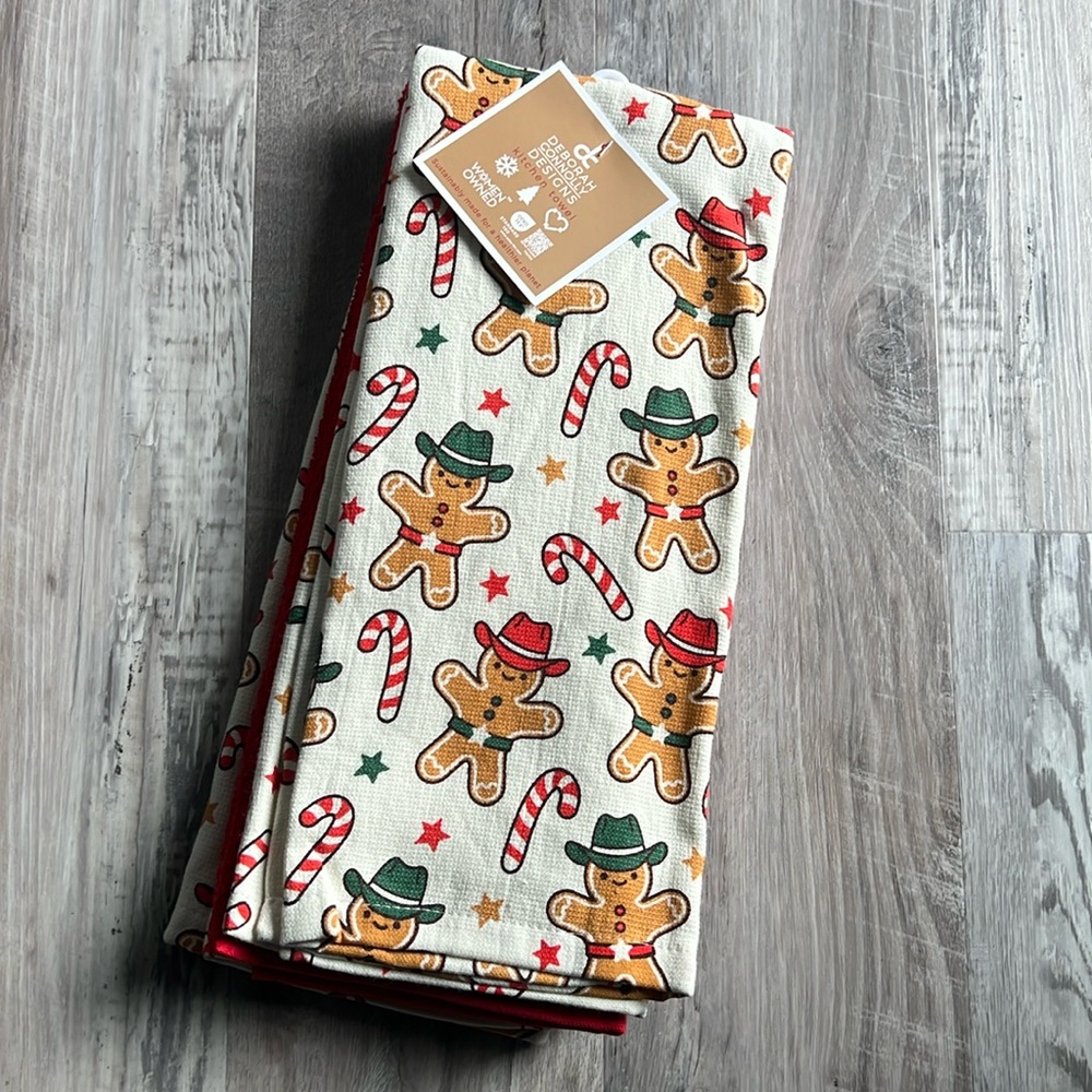 DC Designs Western Cowboy Gingerbread dish towels NWT